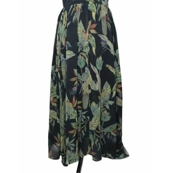 Junk Hippie Womens Midi A Line Black Green Bird Foliage Floral Cutout Dress SZ M - Picture 4 of 9